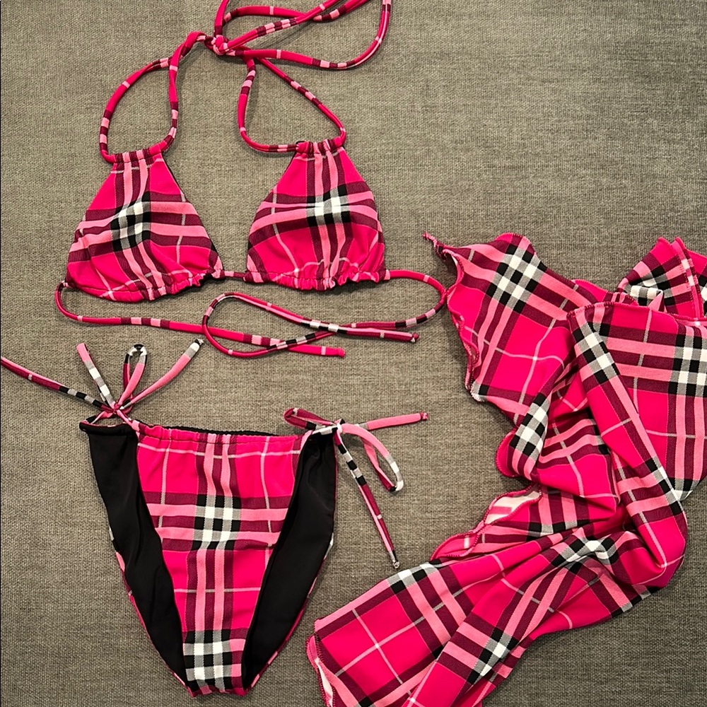 Burberry Reversible 3-pc Bikini Swimsuit and Wrap
